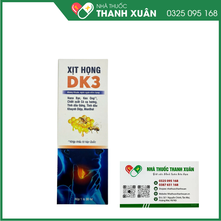 Xịt họng DK3 giúp kháng khuẩn, ngăn ngừa viêm họng